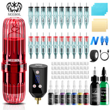 Compylete Tattoo Kit 1600mAh Cordless Battery 20 Needle Cartridges Low Noise