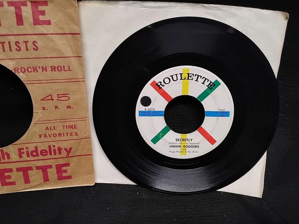 Jimmie Rodgers Secretly / Make Me A Miracle 45 RPM Roulette R-4070 1958 - Image 4 of 4