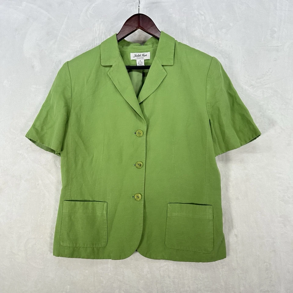 Conjunto de pantalones Judith Hart vintage para mujer 12 chaqueta mezcla de lino verde lima máximo Foto 2 de 4