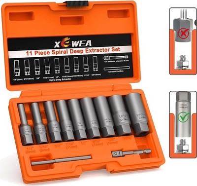 Bolt Extractor Kit for Deep Well Bolt, 11 Pcs Lug Nut Extractor Set, Deep Socket