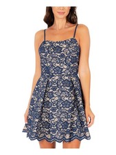 SPEECHLESS Womens Fit + Flare Mini Dress Blue Spaghetti Strap Party Juniors 1