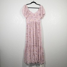 New LoveShackFancy Pink Dust Storm Floral 100% Silk Maxi Dress Size 6