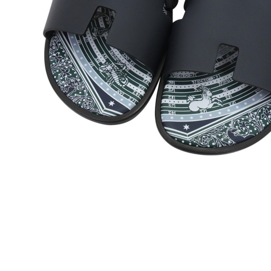 HERMES Men's Izmir Flat Sandals Slide Sandals Size 41 Dark Navy H Logo image 3