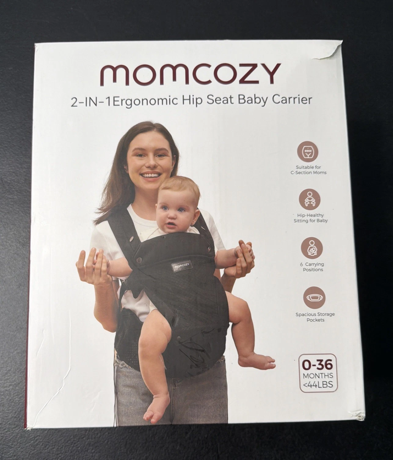 Momcozy 2-in-1 Ergonomic Hip Seat Baby Carrier 0-36 Months Multiposition 44Lbs