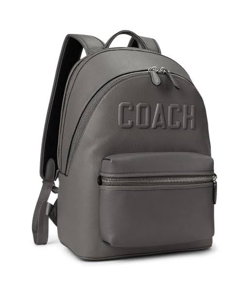 COACH Charter Backpack Polished Pebble Leather Grey Designer Large Fits Laptop