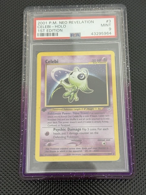 2001 P.M. Neo Revelation Celebi Holo 1st Edition 3/64 PSA 9 MINT w/ GRADED GUARD