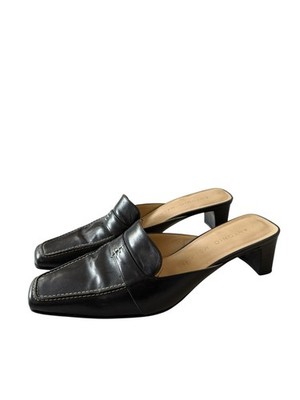 Antonio Melani Slip On Leather Shoes Black Heels Size 8 Vintage Good Condition