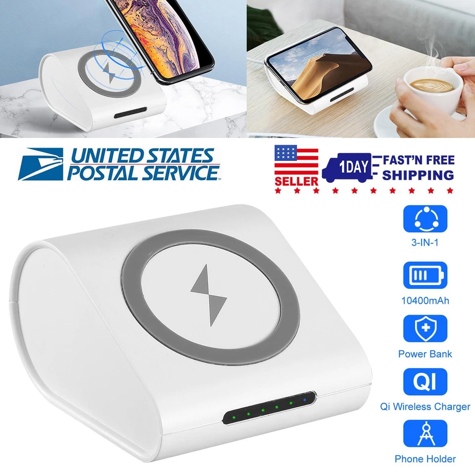 Qi Wireless Charger 10400mAh Power Bank 5W Pad 2.1A USB Charge Port Portable - Image 2 of 4
