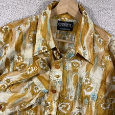 Vintage Cellini Shirt Men’s XL/2XL* Disco Floral Watercolor Dagger Collar 70's