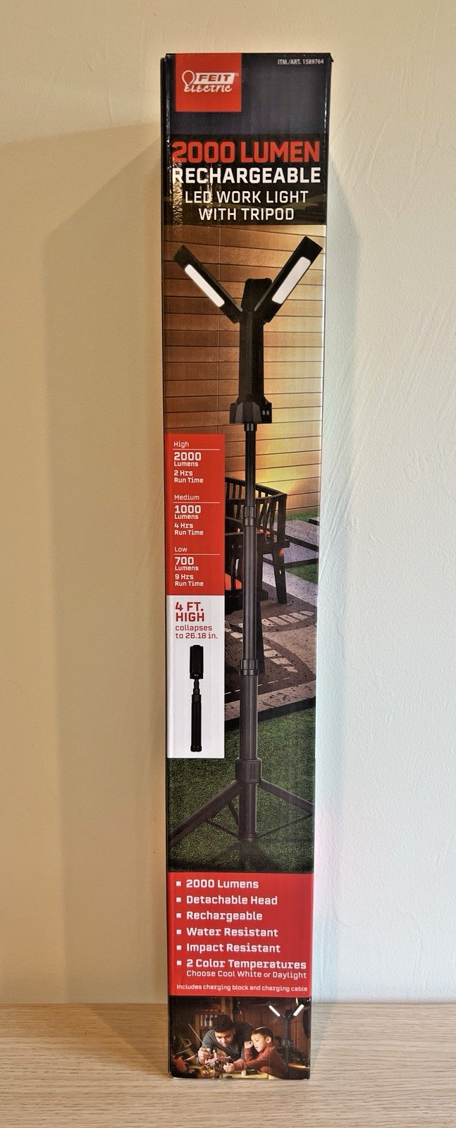 FEIT Electric 2000 Lumen Rechargeable LED Work Light with Tripod - NEW