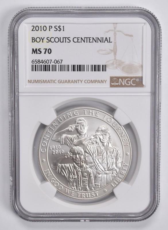 2010-P Boy Scouts Commemorative Dollar MS70 NGC Brown Label *4599