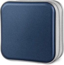 CD Case, 40 Capacity CD/DVD Case Holders Wallet Hard Plastic DVD Dark Blue