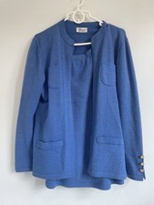 Vintage 1980s Dunollie Looms Knit Sweater Skirt Set Blue Size 12 Classic
