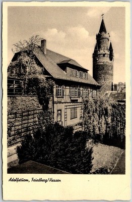 Friedberg Germany Adolfsturm Hessen Tower House Trees Vintage RPPC Postcard