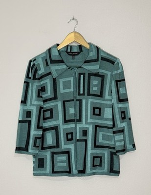 MING WANG Knit Pattern Jacket Size L Open Front 3/4 Sleeve Women's Cardigan