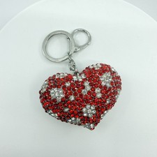 VTG Bling Red Clear Crystal Heart Key Chain Purse Charm Accessory