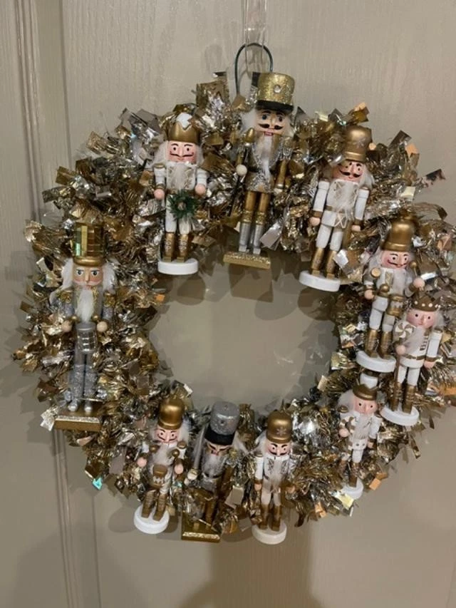 15" Classic Wooden Gold and Silver Nutcracker Wreath