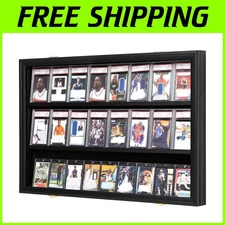 Black Wood Trading Card Display Case with Lock & Protective Acrylic Door