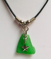 Vintage Green Genuine Beach Tumbled Sea Glass Necklace 17 Inches Long Star