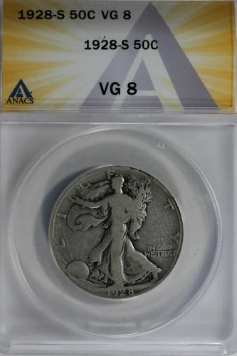 1928-S  50C ANACS VG8   Walking Liberty, Lady Liberty Half, 0.50