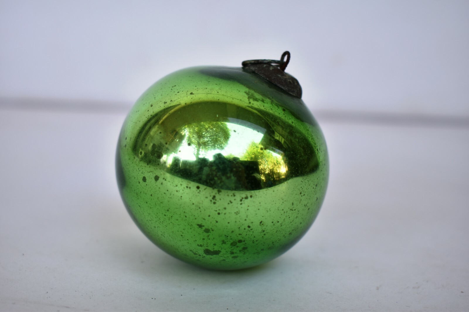 Antique Kugel Ornaments Green Glass Ball Mercury Brass Cap Christmas X