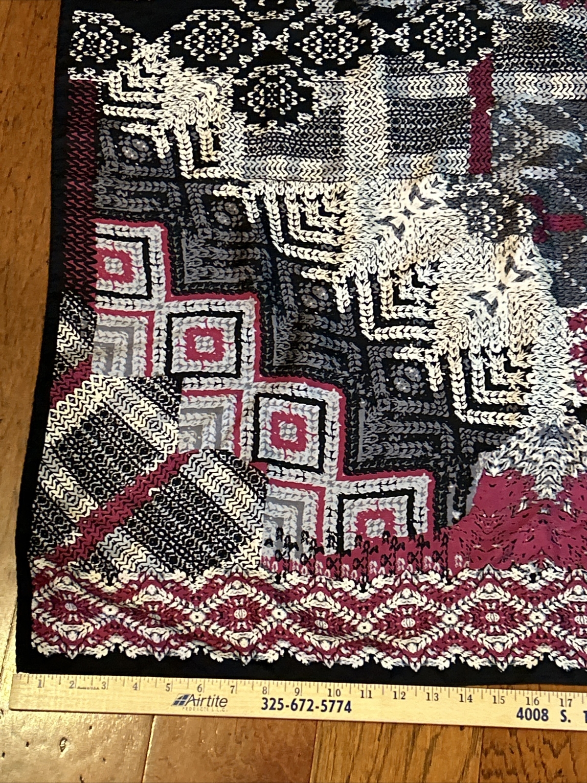 Adrienne Landau Studio 33” Square Luxurious Silk Scarf Black Grey Burgundy