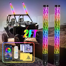 2X 2FT Spiral LED Fat Whip Lights Antenna RGB Chasing For ALL X3 RZR UTV ATV