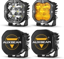 AUXBEAM 3" Amber LED Work Light Bar Pods Driving Fog Lights+Black Covers Shield