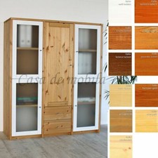 Massivholz Highboard 136x161x46 Kiefer massiv weiß Küchen-schrank Vitrine regal