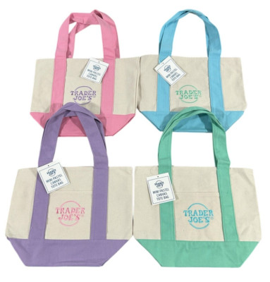 Trader Joe's Mini Pastel Canvas Tote Bag Set Of 4 Colors