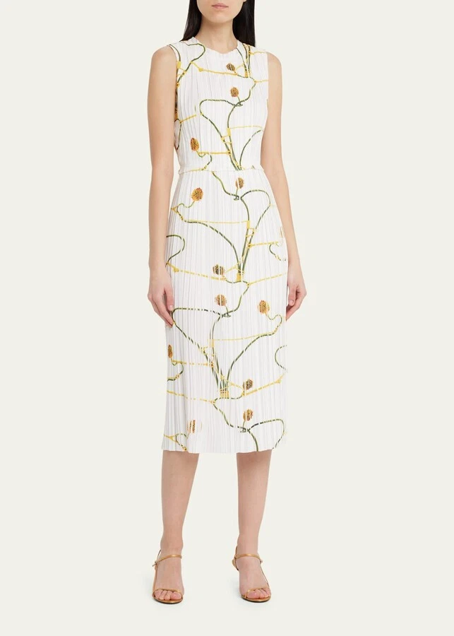Vestido de día midi plisado estampado floral colección Jason Wu $1695, blanco, 8 Foto 3 de 3