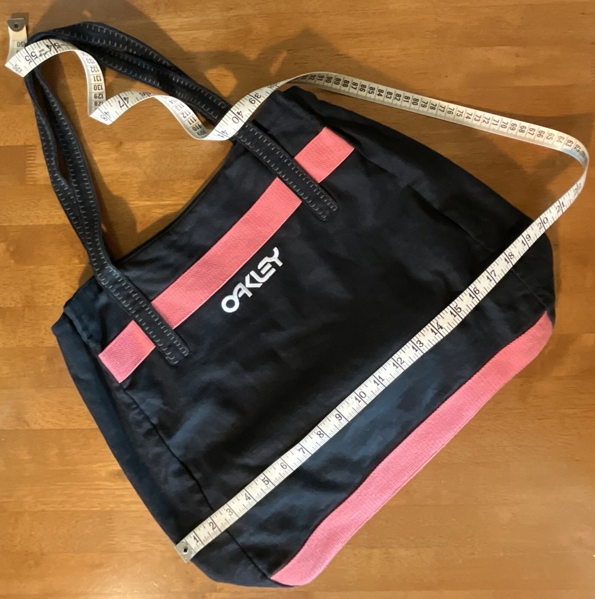 Oakley Travel Beach Bag Tote Black & Pink Cotton Jute Festival Embroidered Logo View 5
