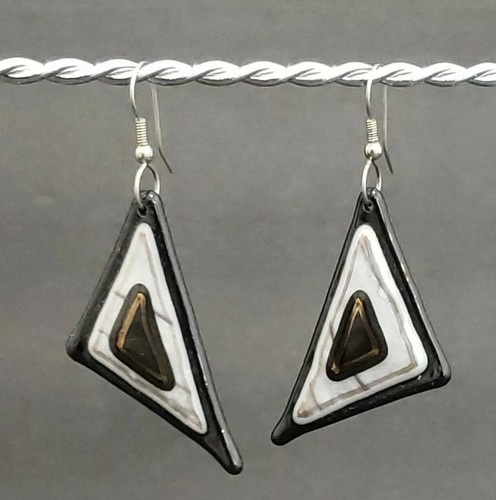 Vintage Retro Ohrhänger Dreieck Keramik  - Bild 1 von 2