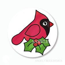Cute Prim Red Cardinal Christmas Scrapbook Stickers Round Envelope Seals Labels