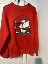 Vintage Red Christmas Fleece Sweatshirt Jerzees Tag XL Bear Double Sided Holiday