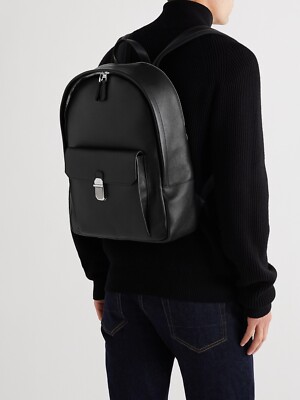 DUNHILL Belgrave Full-Grain Leather Backpack Black Push Lock Italy