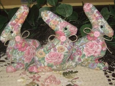Cottage Decor 3 Floral Fabric Rabbits Bowl Fillers Handmade Easter Shabby Chic
