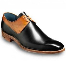 Handmade Men's Leather Oxfords Fashion Black and Tan two tone Wingtip Shoes-358