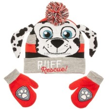 Paw Patrol Marshall Dog Boy 3D Ears Knit Beanie Winter Ski Hat Cap Mittens Set