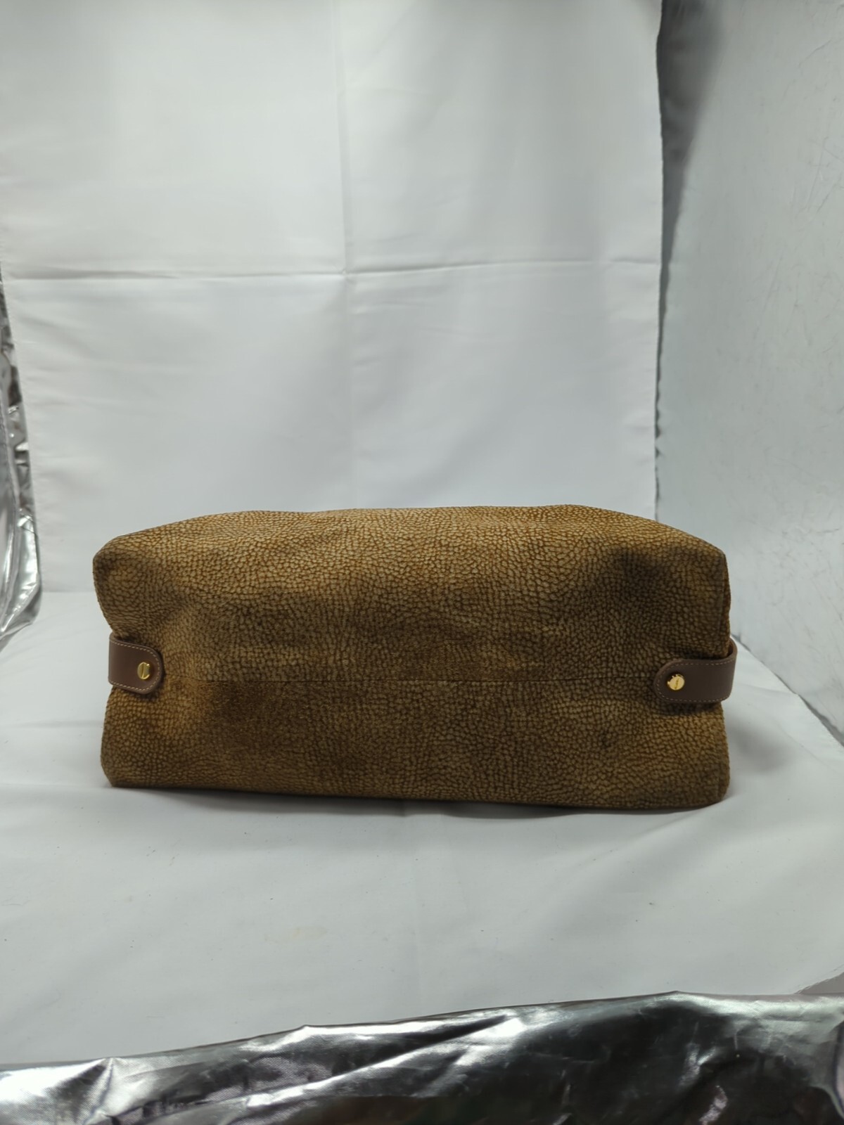 BORBONESE Handbag Global Pattern Beige Suede x Le… - image 4