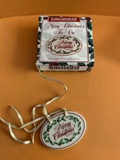 Longaberger 1995 MERRY CHRISTMAS Tie On Basket Accessory Holly Berry Trim w/Box
