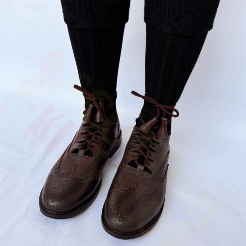 Zapatos escoceses de cuero marrón Ghillie Brogues con suela de cuero - Kilt en venta - Imagen 3 de 8
