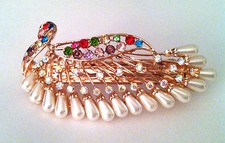 Peacock and Pheonix Inspired Design Rhinestone and Faux Pearl Hair Barrette
