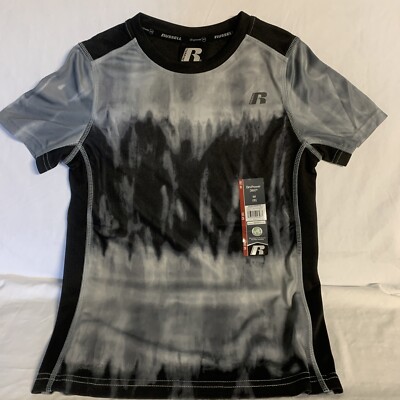 Russell Boys Athletic Active T-Shirt - Dri-power - Printed - Black & Gray - M