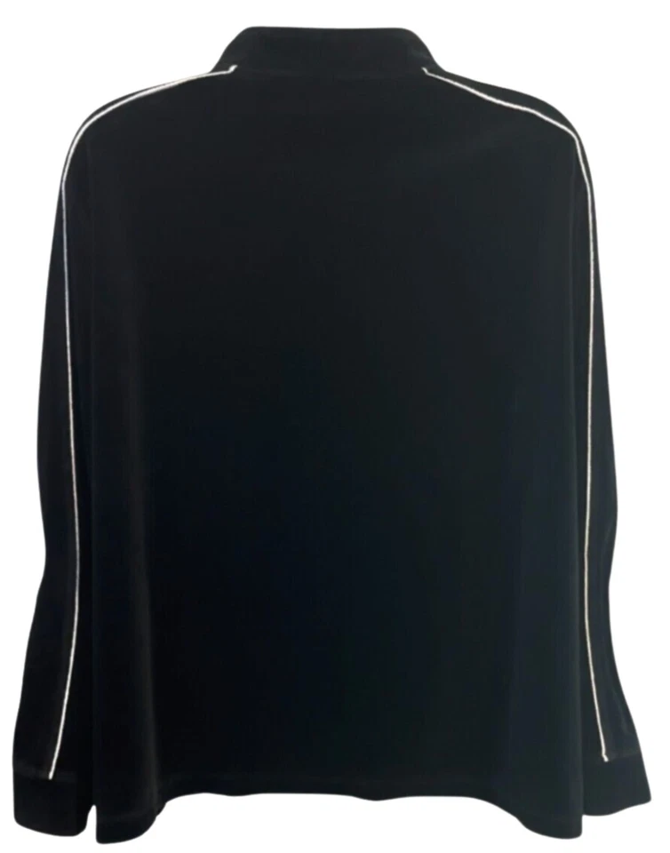 Studio Works Woman Black Soft Velour Jacket White Trip Zip Front Size 2X - Изображение 2 из 4