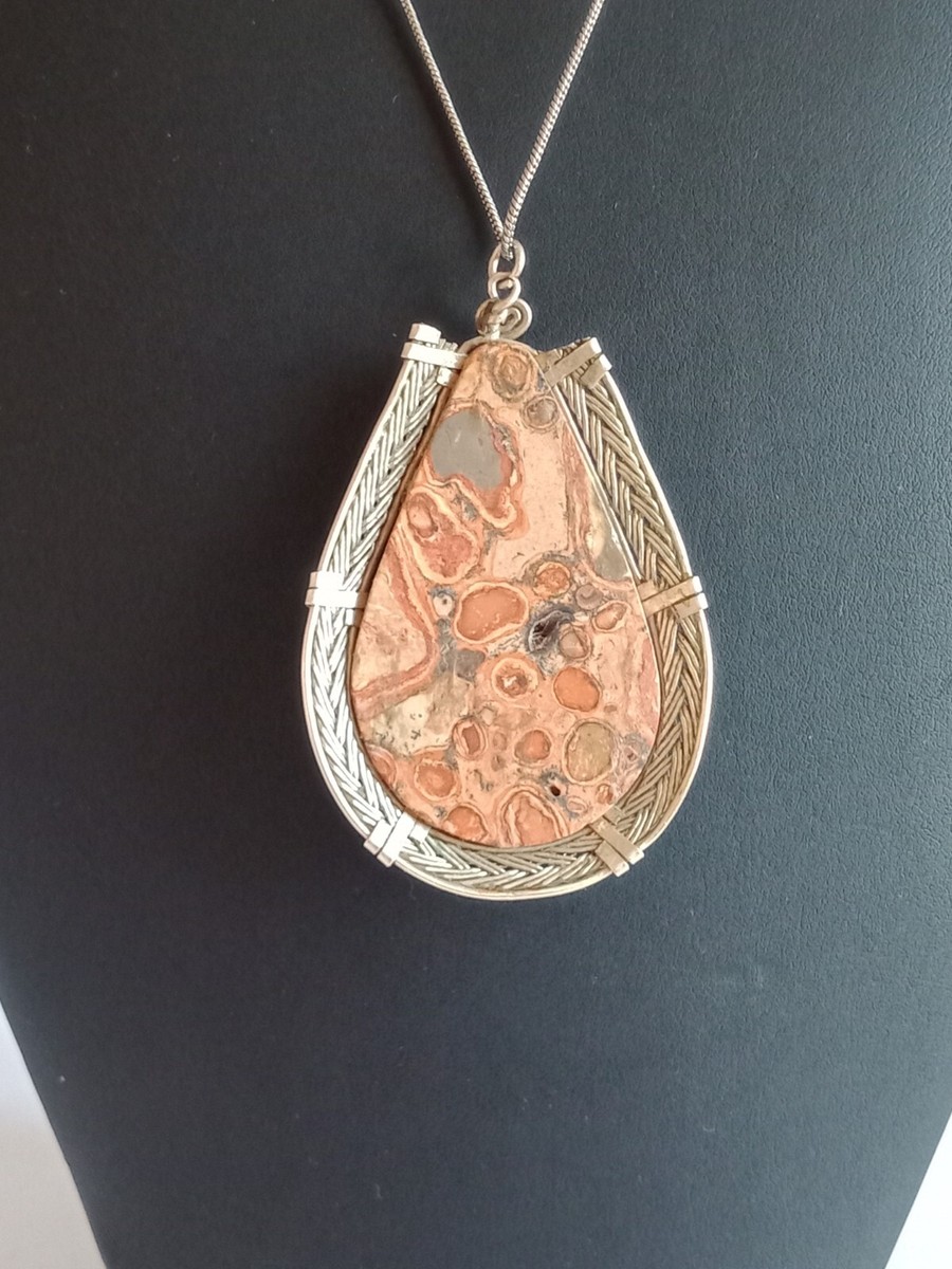 Collier Ancien En Marbre Serti Acier Inoxydable - Style Années 80, Multicolore, Occasion