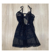 Victoria's Secret black sheer floral lace full slip chemise adjustable straps M