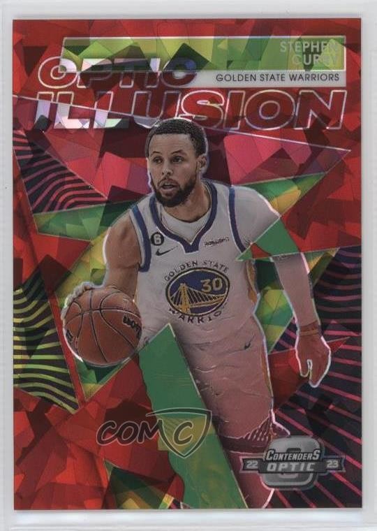 2022-23 Panini Contenders Optic Illusion Red Cracked Ice Prizm Stephen Curry #4