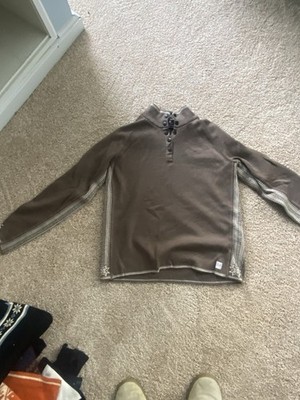 Dale of Norway Men's M Brown/Gray Solid Mock Neck Button Knit Pullover Sweater