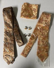Hi-Tie Mens 5-Pc Formal Set Orange Paisley Floral Silk Ties Pocket Sq Cufflinks